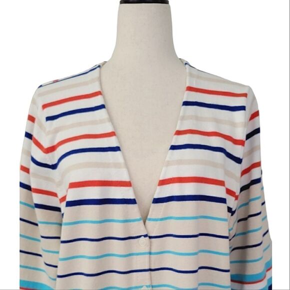 Liz Claiborne New York Multi Color Striped V-neck 3/4 Sleeve Cardigan Size 2X - Picture 5 of 7